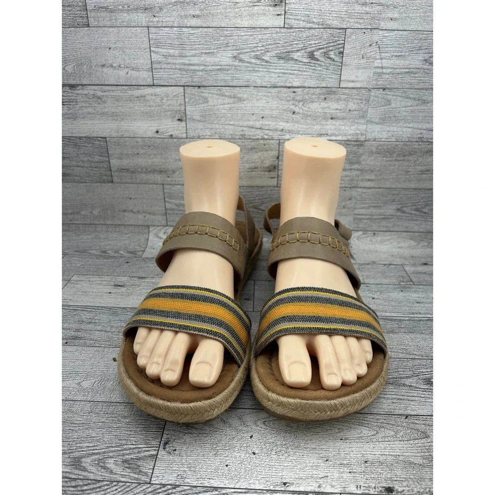 Born Handcrafted Leather Woven Striped Slingback Espadrille Sandals Tan Women 11